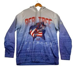 Realtree Fishing Pro Series Mens L Hoodie‎ Bass USA Flag Topo Graphic